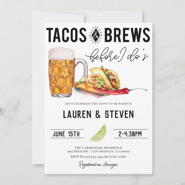 Invitation Tacos brasse avant la Fête des mariées de moi (Devant)