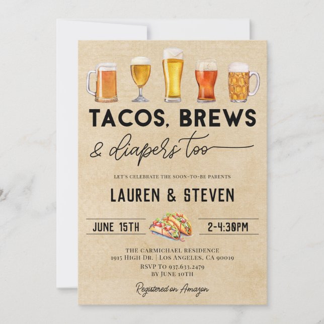 Invitation Tacos Brasse Les Diapeurs Trop Baby showers (Devant)