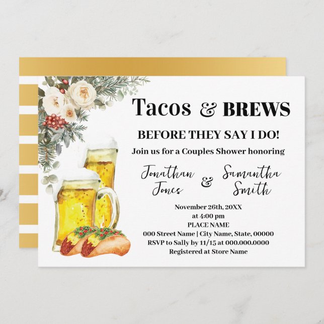Invitation Tacos & Brews Before I Do Winter Shower (Devant / Derrière)
