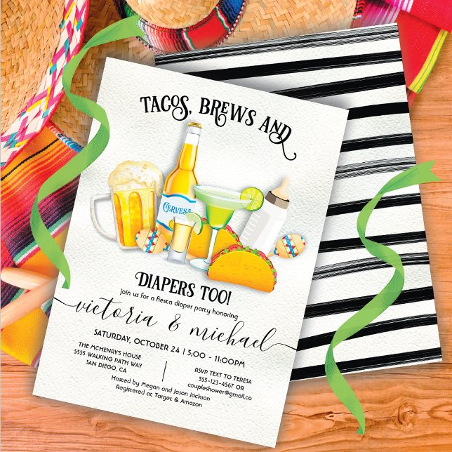 Invitation Tacos Brews & Diapers Baby shower Fiesta (Créateur téléchargé)