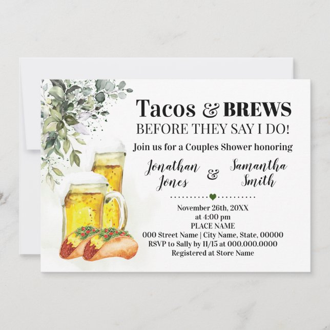 Invitation Tacos & Brews Douche Eucalyptus Vert (Devant)