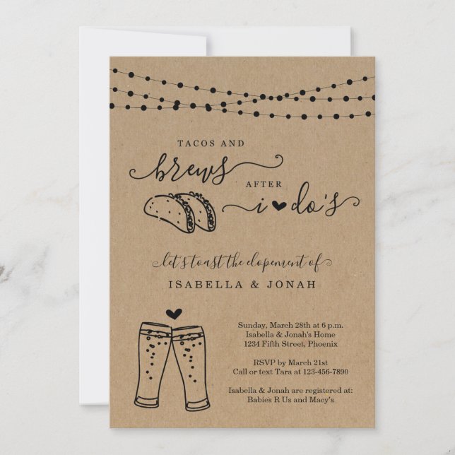 Invitation Tacos et bières après la réception de mariage seul (Devant)