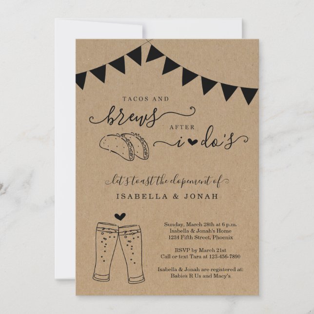 Invitation Tacos et bières après la réception de mariage seul (Devant)