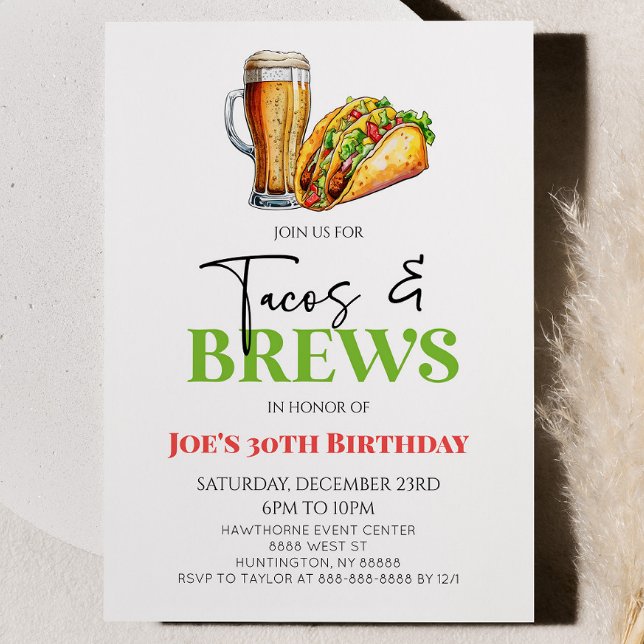 Invitation Tacos et brasse Bière Verre fête d'anniversaire (Créateur téléchargé)