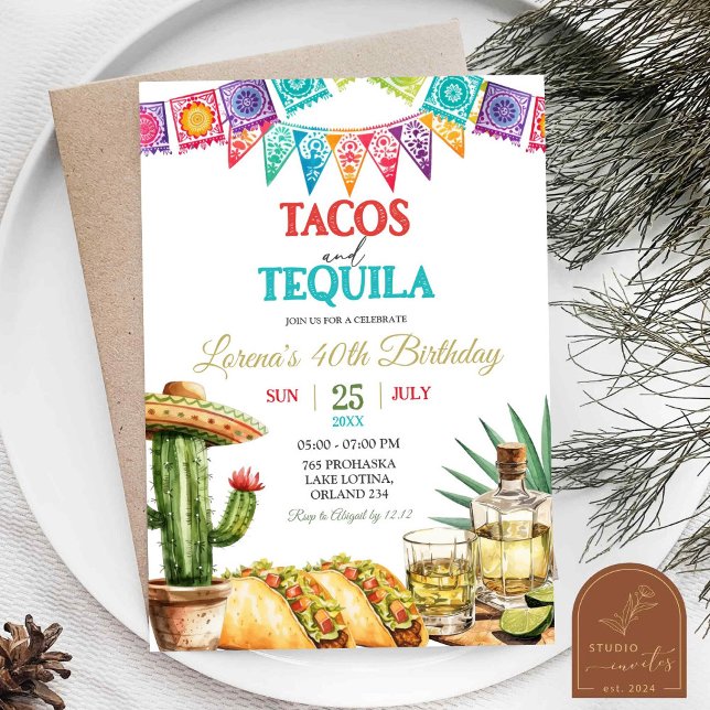 Invitation Tacos et Tequila 40ème fête d'anniversaire adulte (Créateur téléchargé)
