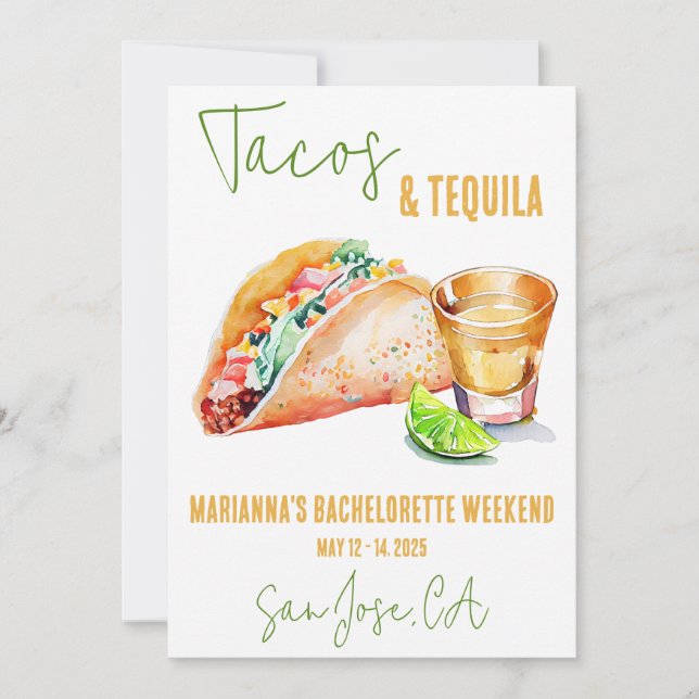 Invitation Tacos et Tequila Bachelorette Week-end (Devant)