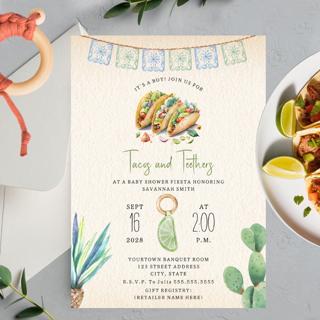 Invitation Tacos & Teethers Baby shower garçon Fiesta (Créateur téléchargé)