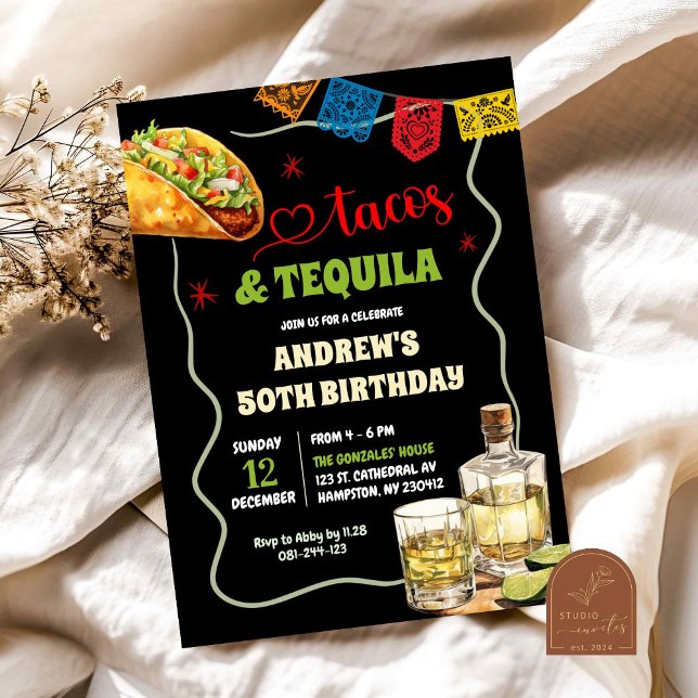 Invitation Tacos Tequila 50e Anniversaire Fête Adulte Espagno (Créateur téléchargé)