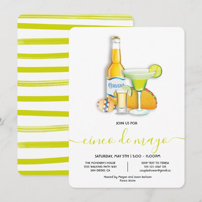 Invitation Tacos Tequila, Bière, Margarita Cinco de Mayo Part (Devant / Derrière)