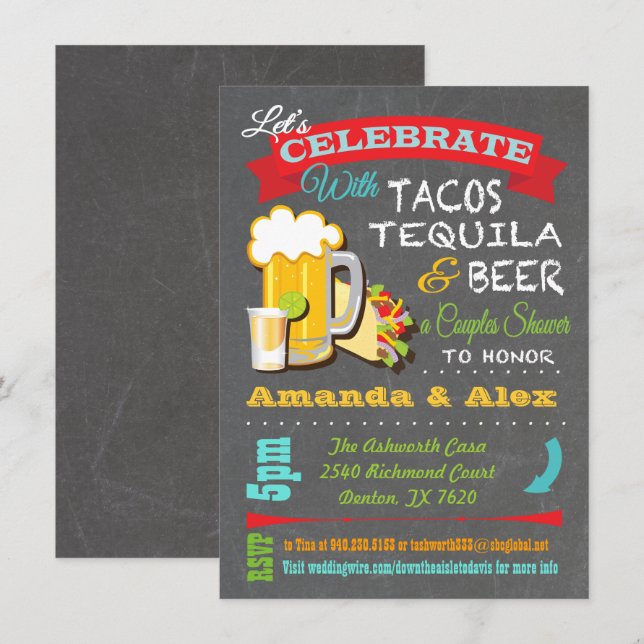 Invitation Tacos, Tequila et bières Fiesta Couples Douche (Devant / Derrière)
