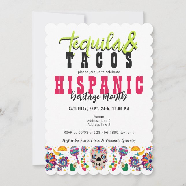 Invitation Tacos Tequila Margaritas Fiesta du patrimoine hisp (Devant)