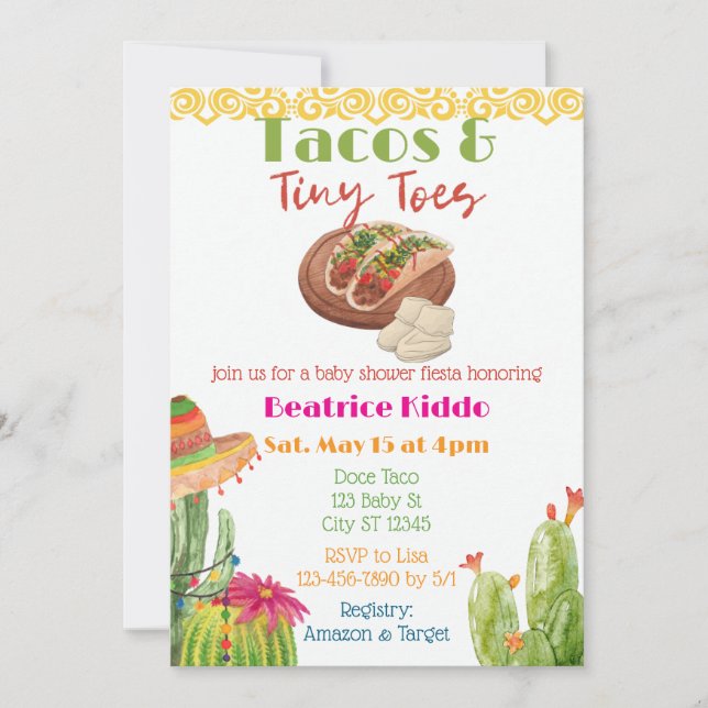 Invitation Tacos & Tiny Toes Baby Shower (Devant)