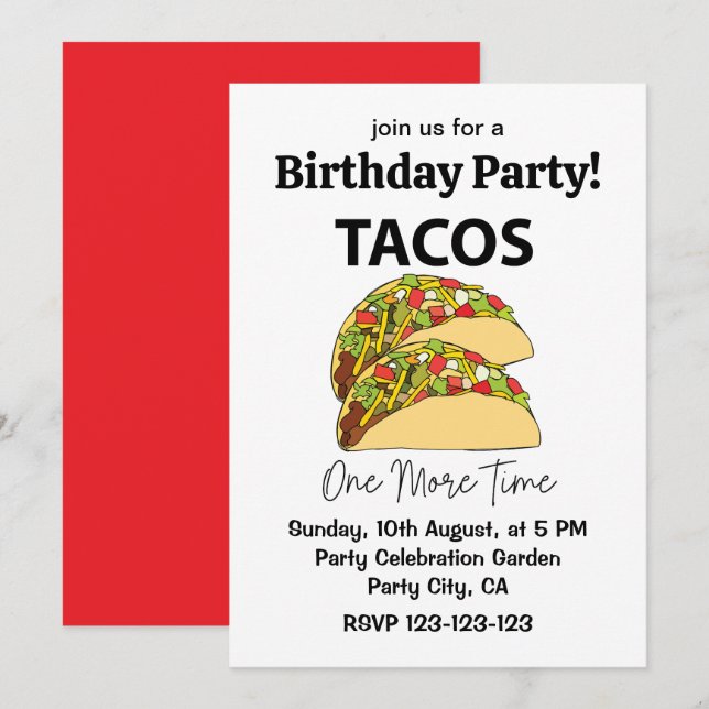 Invitation Tacos Une Fois De Plus Nourriture Mexicaine Taco A (Devant / Derrière)