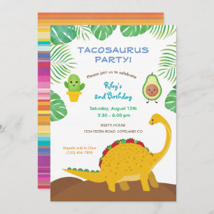 Invitation Tacosaurus fête d'anniversaire - dinosaure et taco
