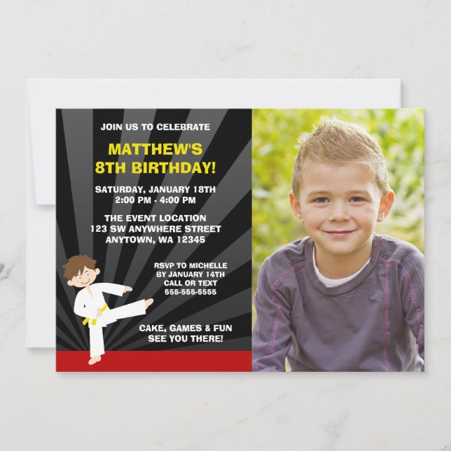Invitation Taekwondo Karate Ceinture jaune Anniversaire Invit (Devant)