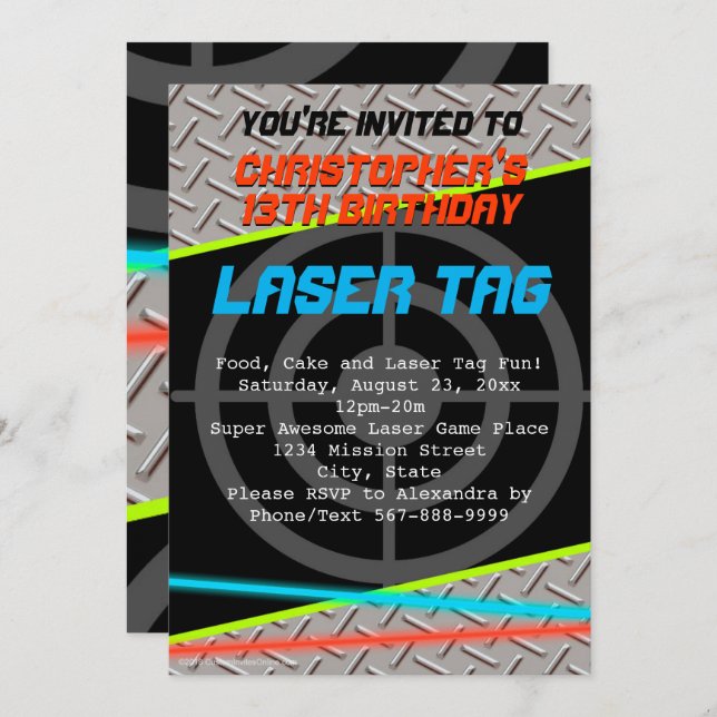 Invitation Tag laser garçons fête d'anniversaire (Devant / Derrière)