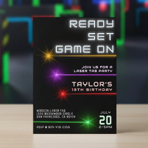 Invitation Tag laser Neon Fête d'anniversaire