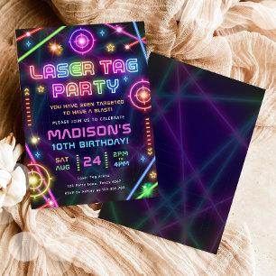 Invitation Tag laser Neon Glow Arcade Party fille anniversair