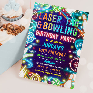 Invitation Tag Laser Neon Glow Et Bowling Anniversaire