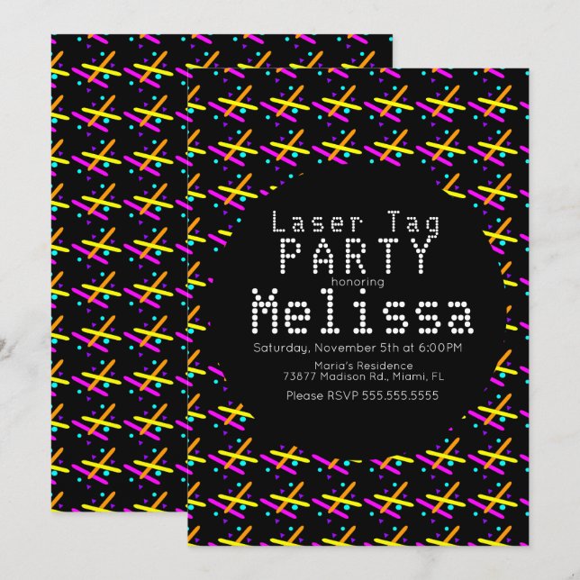 Invitation Tag Laser Néon Lumière Dans Confettis Unisexe (Devant / Derrière)