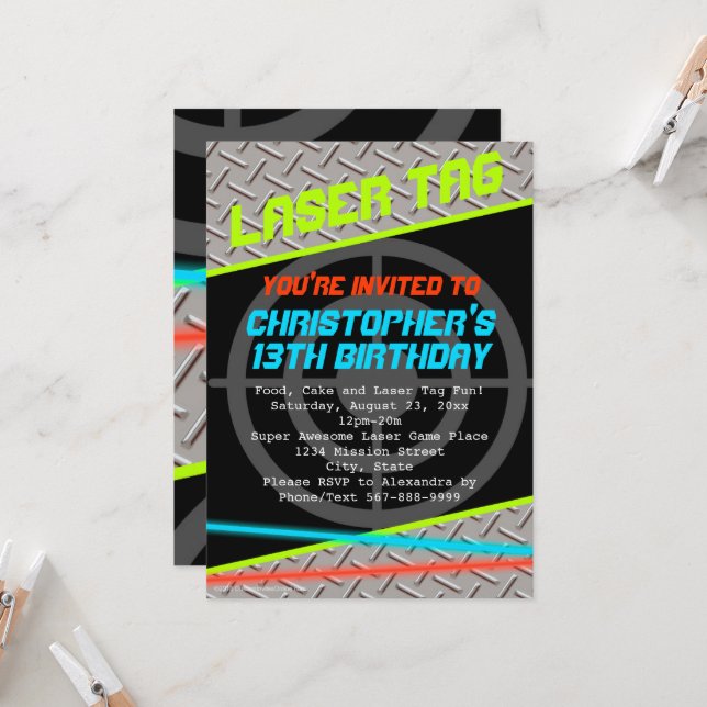 Invitation Tag laser Personnalisé Garçons fête d'anniversaire (Devant/Arrière en situation)