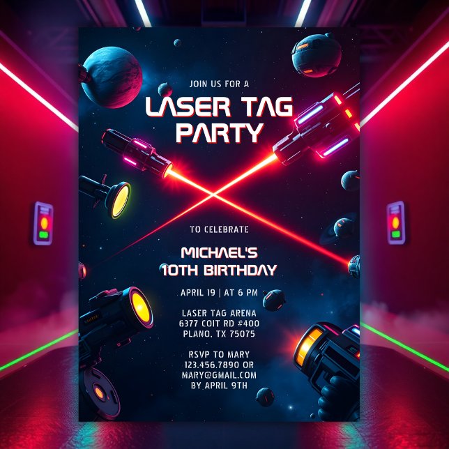 Invitation Tag Neon Game Space Laser Anniversaire (Neon Game Space Laser Tag Birthday Party Invitation)