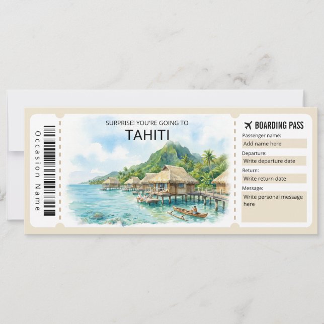 Invitation Tahiti Trip Boarding Pass Ticket (Devant)