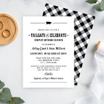 Invitation Tailgate et Celebrate Black Wedding shower<br><div class="desc">Décontracté mais sophistiqué barbecue thème "Tailgate & Celebrate" couples invitation wedding shower pour un couple comprend un petit motif de porc, texte personnalisé dans les polices de style occidental, et un scroll et des éléments de design rayé. Design noir et blanc et texte avec coordination en vichy nappe d'été plaid...</div>