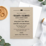 Invitation Tailgate et Celebrate Kraft Black Wedding shower<br><div class="desc">Décontracté mais sophistiqué barbecue thème "Tailgate & Celebrate" couples invitation wedding shower pour un couple comprend un petit motif de porc, texte personnalisé dans les polices de style occidental, et un scroll et des éléments de design rayé. Papier cartonné brun kraft rustique au design noir et texte comprend la coordination...</div>