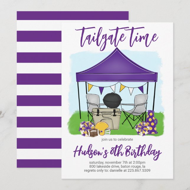Invitation Tailgate Time Football Anniversaire TOUTE COULEUR  (Devant / Derrière)