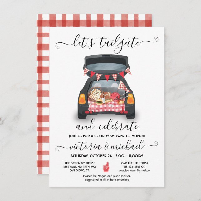 Invitation Tailgate Voiture Football Jeu BBQ Bière Couples Do (Devant / Derrière)