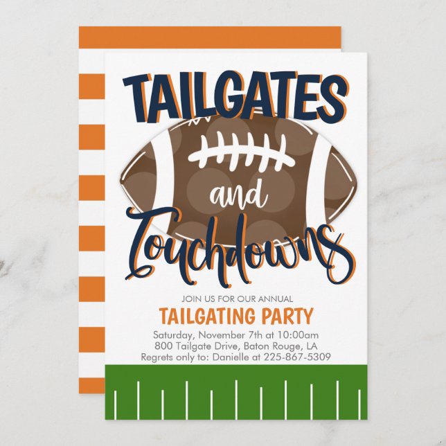 Invitation Tailgates et Touchdowns Football N'IMPORTE QUELLE  (Devant / Derrière)