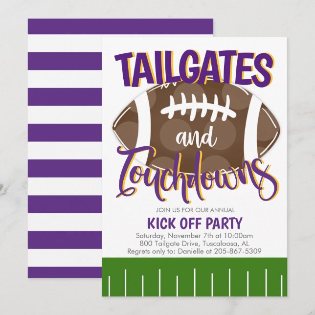 Invitation Tailgates et Touchdowns Football N'IMPORTE QUELLE  (Devant / Derrière)