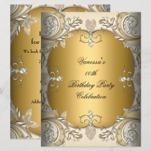 Invitation Taille Large Fête d'anniversaire Sépia Café Or