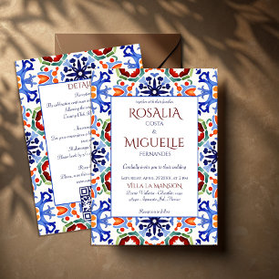 Invitation Talavera azulejo bleu tuile vintage Mexique mariag