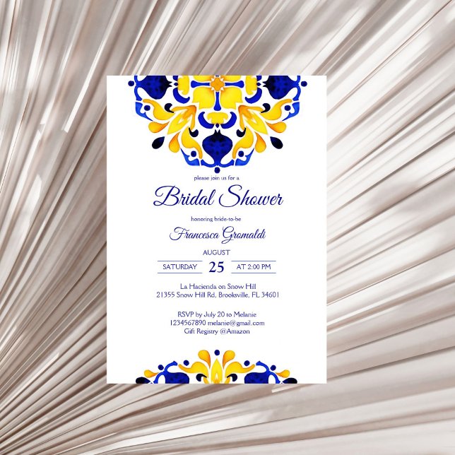 Invitation Talavera azulejo bleu tuiles douches nuptiales mex (Talavera azulejo blue tiles vintage Mexican Mediterranean bridal shower Invitation template digital)