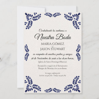 Invitation Talavera Black Floral Minimalist Spanish Wedding