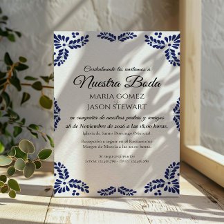 Invitation Talavera Black Floral Minimalist Spanish Wedding