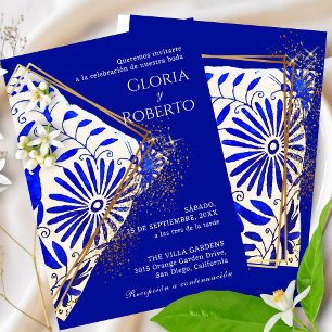 Invitation Talavera Bleu Élégant de Mariage Mexicain Espagnol