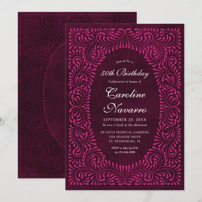 Invitation Talavera Burgundy Fiesta Anniversaire (Devant / Derrière)