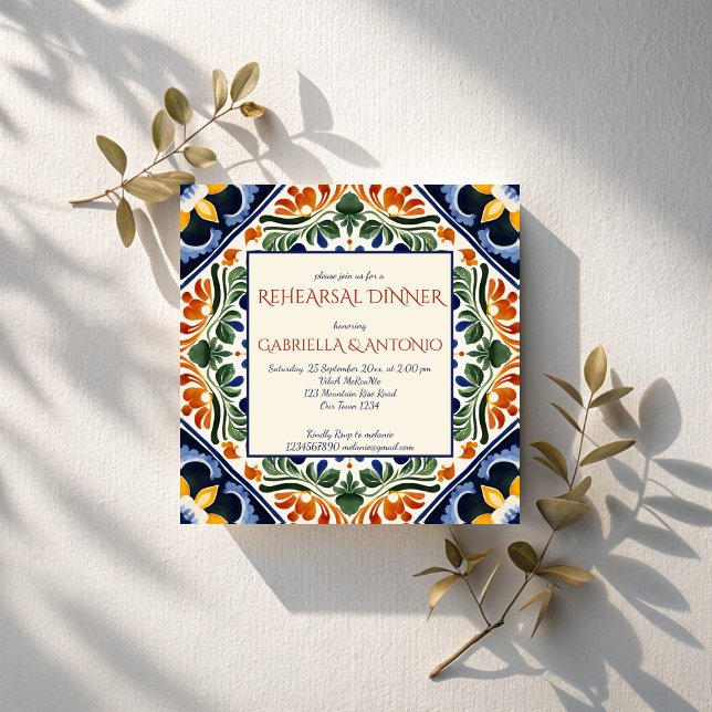 Invitation Talavera dîner de répétition mexicain vintage (Talavera vintage Mexican themed wedding rehearsal dinner Invitation cards template instant download)