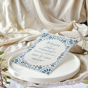 Invitation Talavera mexicaine Majolique Bleu Floral Boda Mari