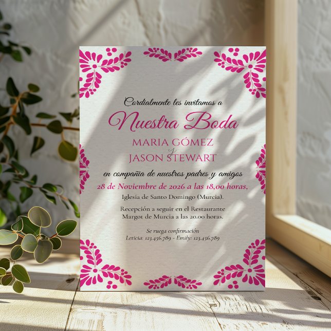 Invitation Talavera Pink Floral Minimalist Spanish Wedding (Talavera Pink Floral Minimalist Spanish Wedding Invitation)