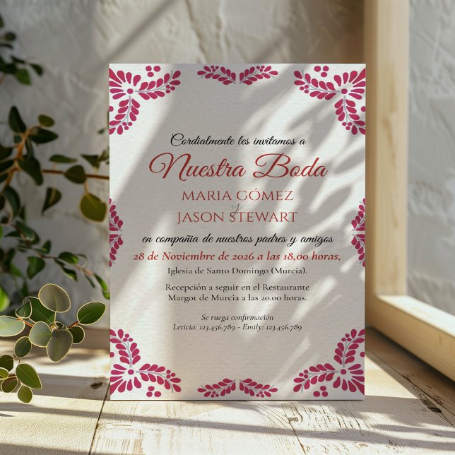 Invitation Talavera Red Floral Minimalist Spanish Wedding (Talavera Red Floral Minimalist Spanish Wedding Invitation)