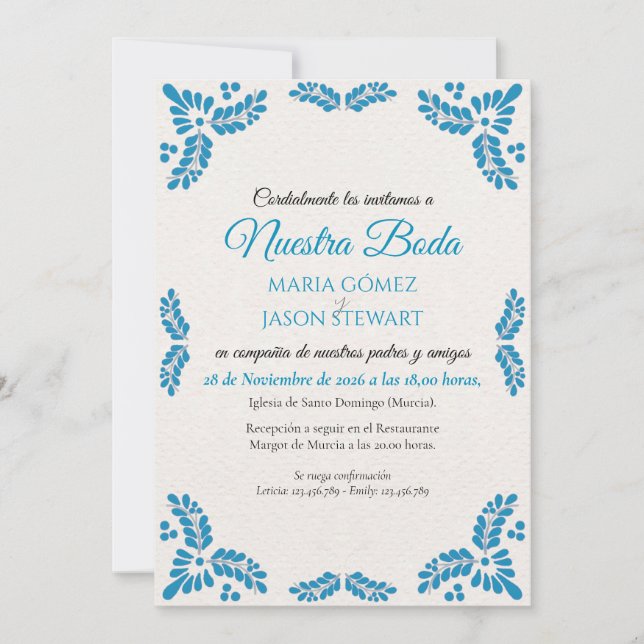 Invitation Talavera Turquoise Minimalist Spanish Wedding (Devant)