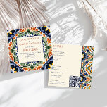 Invitation Talavera vintage mexicain tout en un mariage<br><div class="desc">Azulejo bleu portugais Talavera tuiles vintage mariage mexicain tout en une invitation modèle méditerranéen orné Talavera tuiles motif faire-part de mariage avec détails mariage et qr rsvp à l'arrière éditable modèle instantané téléchargement numérique Hacienda style mariage invitations</div>