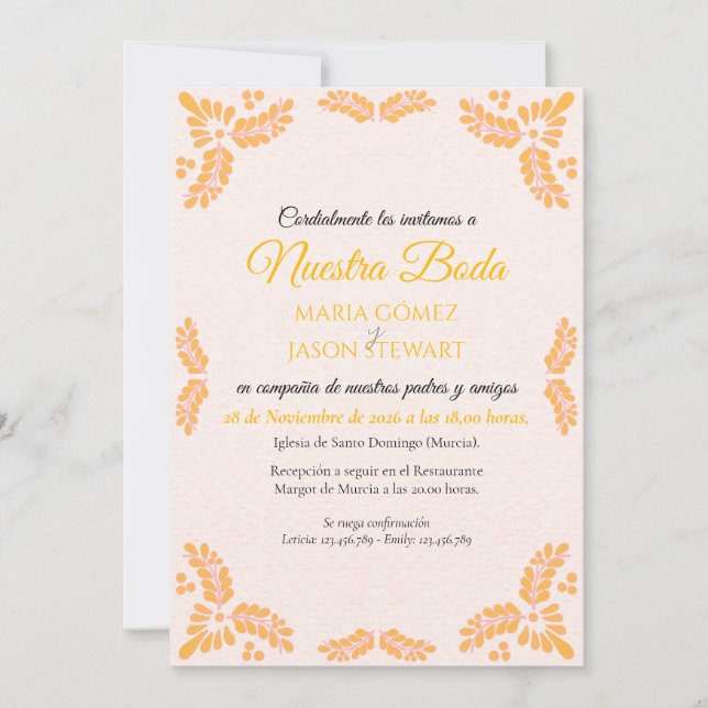 Invitation Talavera Yellow Floral Minimalist Spanish Wedding (Devant)