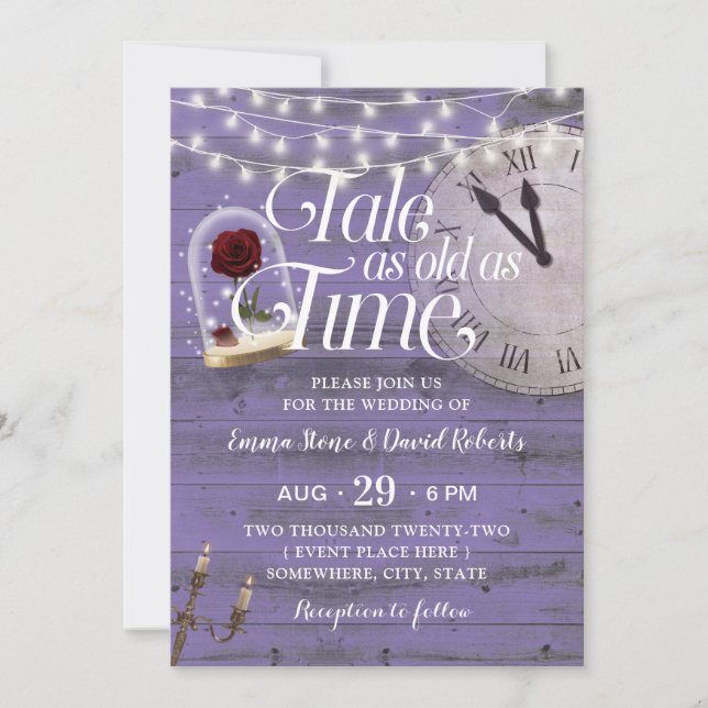 Invitation Tale as Old as Time Lavender Fairytale Mariage (Devant)