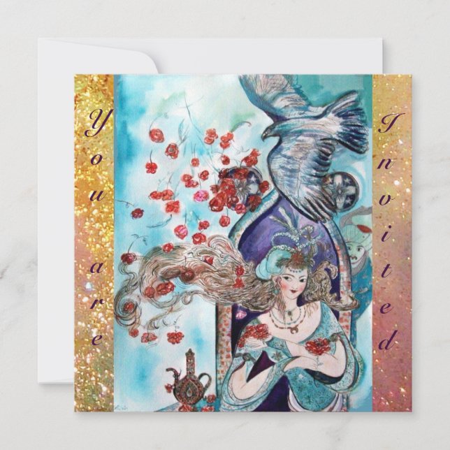 Invitation TALE DE FOIRE TURQUE, brillant bleu rouge vif jaun (Devant)