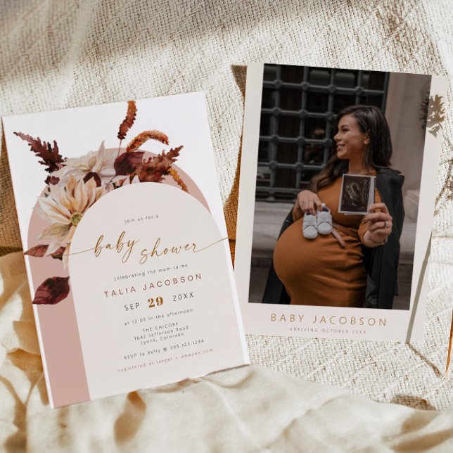 Invitation TALIA Baby shower d'arche blush en terre cuite (Créateur téléchargé)